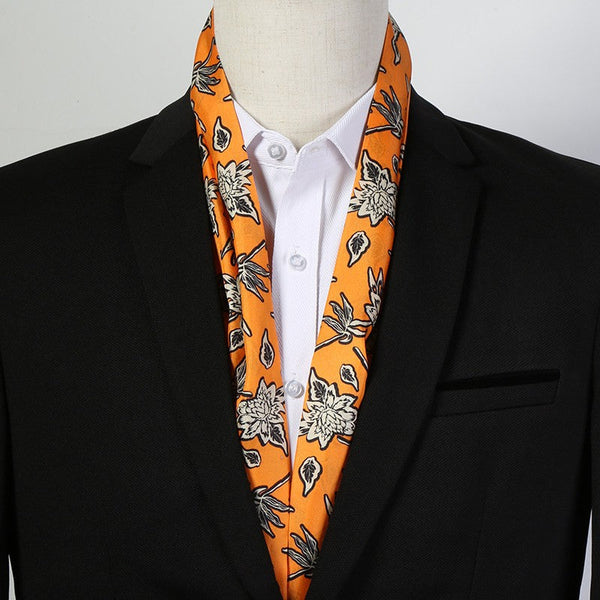 Casual Silk Scarf Men, Lightweight Short Silk Scarf, Mens Dress Silk Scarf, Short Silk Ascot Men, Silk Scarf For Blazer, Mens Summer Silk Scarf-Silvia Home Craft