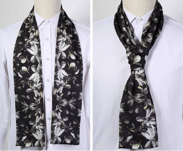 Lightweight Short Silk Scarf, Casual Silk Scarf Men, Mens Dress Silk Scarf, Short Silk Ascot Men, Silk Scarf For Blazer, Mens Summer Silk Scarf-Silvia Home Craft