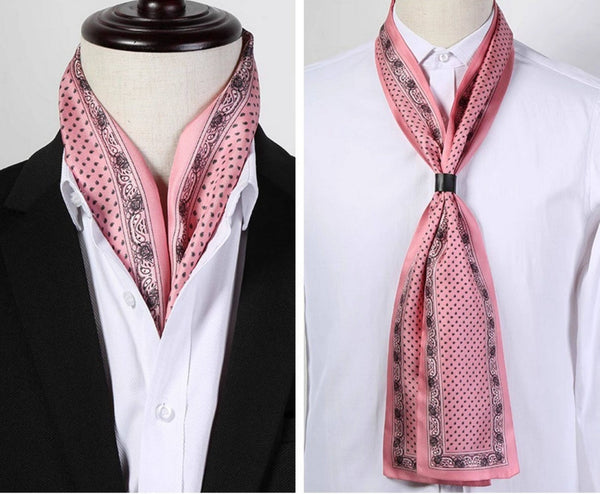 Mens Dress Silk Scarf, Short Silk Ascot Men, Lightweight Short Silk Scarf, Casual Silk Scarf Men, Silk Scarf For Blazer, Mens Summer Silk Scarf-Silvia Home Craft