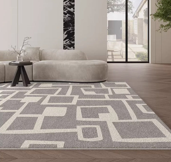 Large Geometric Rugs, Contemporary Area Rugs for Dining Room, Modern Rugs for Living Room, Gray Modern Rugs for Bedroom-Silvia Home Craft