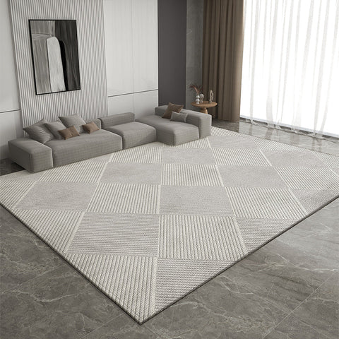 Gray Contemporary Modern Rugs for Living Room, Extra Large Modern Rugs for Bedroom, Geometric Modern Rug Placement Ideas for Dining Room-Silvia Home Craft