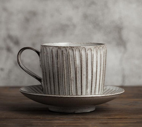 Cappuccino Coffee Mug, Coffee Cup and Saucer Set, Latte Coffee Cup, Breakfast Milk Cup, Large Coffee Cup, Pottery Coffee Cups-Silvia Home Craft
