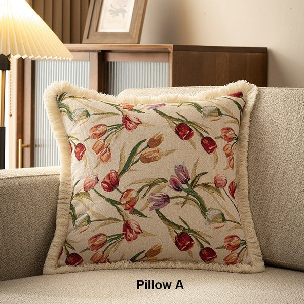 Decorative Sofa Pillows for Couch, Tulip Flower Pillow Covers, Large Flower Decorative Pillows for Bedroom, Farmhouse Decorative Pillows-Silvia Home Craft