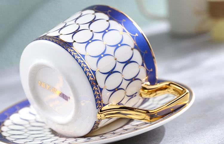 British Tea Cups, Elegant Porcelain Coffee Cups, Latte Coffee Cups with Gold Trim and Gift Box, Tea Cups and Saucers-Silvia Home Craft