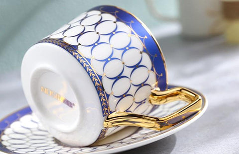 British Tea Cups, Elegant Porcelain Coffee Cups, Latte Coffee Cups with Gold Trim and Gift Box, Tea Cups and Saucers-Silvia Home Craft