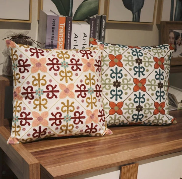 Farmhouse Decorative Throw Pillows for Couch, Embroider Flower Cotton Pillow Covers, Cotton Flower Decorative Pillows, Decorative Sofa Pillows-Silvia Home Craft