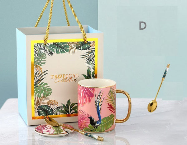 Peacock Porcelain Cups, Large Capacity Jungle Animal Porcelain Mugs, Unique Ceramic Mugs in Gift Box, Creative Ceramic Mugs for Office-Silvia Home Craft