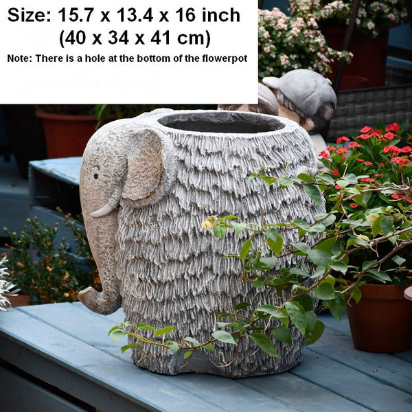 Elephant Flower Pot, Modern Animal Statue for Garden Ornaments, Large Elephant Flowerpot, Resin Statue for Garden, Villa Outdoor Decor Gardening Ideas-Silvia Home Craft