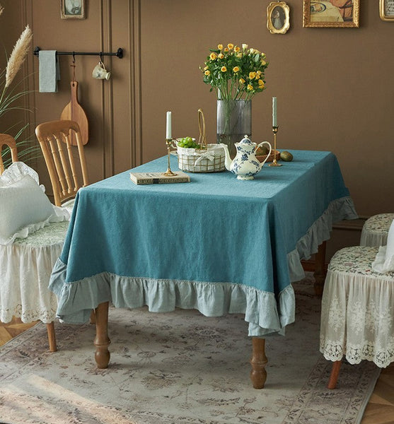 Blue Modern Table Cloth, Ramie Tablecloth for Home Decoration, Extra Large Rectangle Tablecloth for Dining Room Table, Square Tablecloth for Round Table-Silvia Home Craft