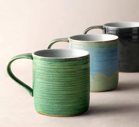 Creative Handmade Coffee Mugs, Blue Green Black Ceramic Coffee Mugs, Large Modern Handmade Pottery Coffee Cup, Large Capacity Coffee Mugs-Silvia Home Craft