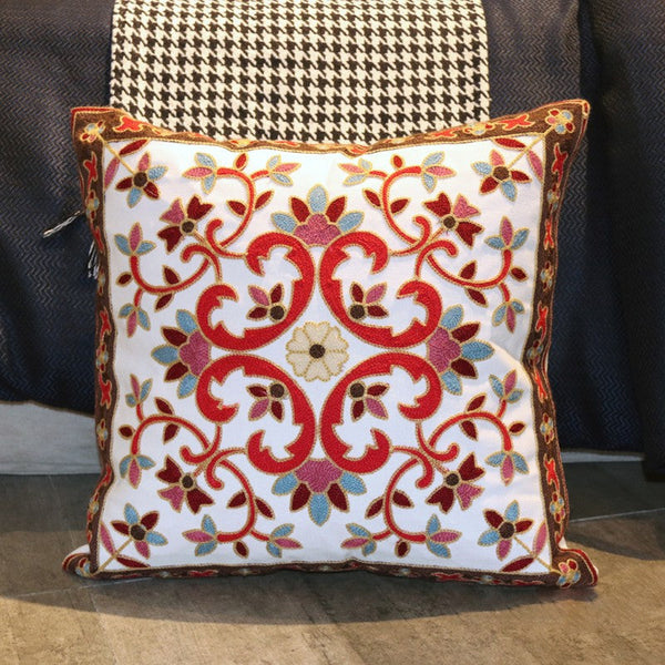 Farmhouse Decorative Throw Pillows for Couch, Embroider Flower Cotton Pillow Covers, Cotton Flower Decorative Pillows, Decorative Sofa Pillows-Silvia Home Craft