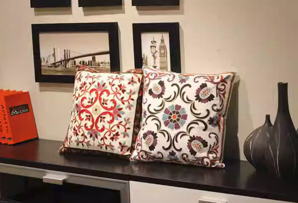 Farmhouse Decorative Throw Pillows for Couch, Embroider Flower Cotton Pillow Covers, Cotton Flower Decorative Pillows, Decorative Sofa Pillows-Silvia Home Craft