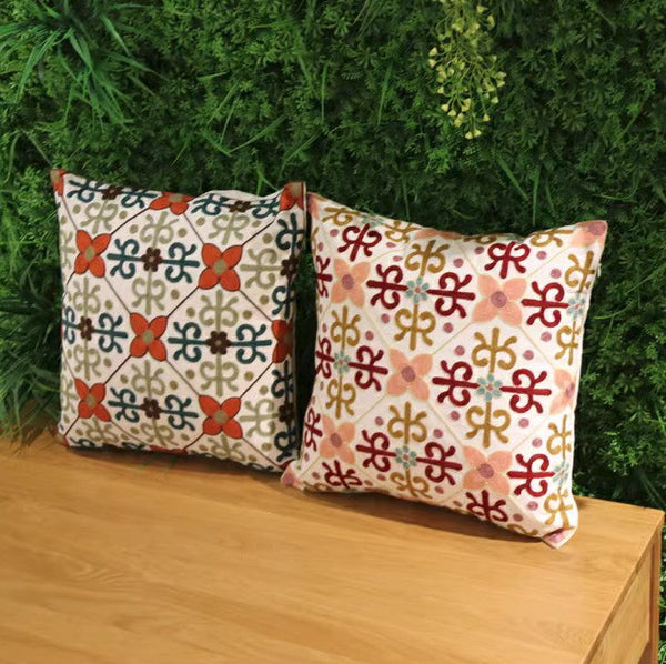 Farmhouse Decorative Throw Pillows for Couch, Embroider Flower Cotton Pillow Covers, Cotton Flower Decorative Pillows, Decorative Sofa Pillows-Silvia Home Craft