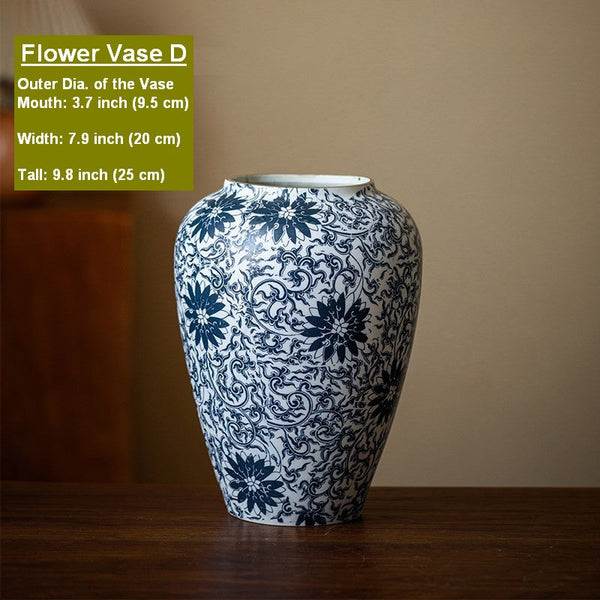 Centerpiece on Dining Table, Large Blue Flower Vase on Table, Vintage Bouquet Flower Vases, Handmade Porcelain Flower Vases Urn, Water Holding Flower Vases-Silvia Home Craft