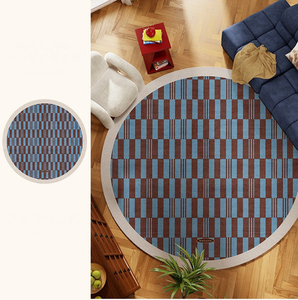 Modern Rugs for Dining Room, Geometric Modern Rugs for Living Room, Mid Century Circular Rugs for Bedroom, Abstract Contemporary Round Rugs under Chairs-Silvia Home Craft