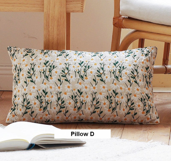 Farmhouse Decorative Pillows for Sofa, Embroider Flower Cotton Pillow Covers, Spring Flower Decorative Pillows for Bedroom, Decorative Pillows for Couch-Silvia Home Craft
