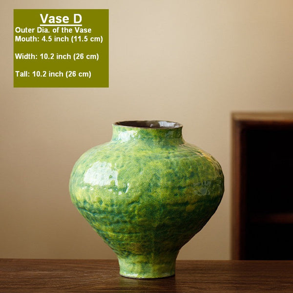 Centerpiece on Dining Table, Modern Pottery Flower Vases, Handmade Water Holding Flower Vases, Pottery Bud Vases, Large Green Flower Vases on Table-Silvia Home Craft