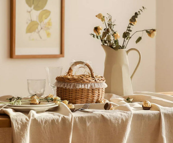 Storage Basket for Kitchen, Picnic Storage Basket with Handle, Hand-woven Wicker Storage Basket, Natural Fruit Basket, Willow Weaving Baskets for Shelves-Silvia Home Craft