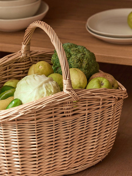 Wicker Storage Basket, Large Picnic Food Basket with Handle, Lovely Willow Weaving Baskets for Vegetable, Natural Fruit Basket, Natural Hand-woven Kitchen Storage Baskets-Silvia Home Craft