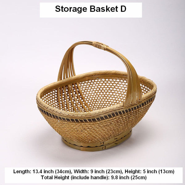 Natural Hand-woven Bamboo Basket, Extra Large Picnic Food Basket with Handle, Lovely Bamboo Baskets for Vegetable, Natural Fruit Basket Kitchen Storage Baskets-Silvia Home Craft