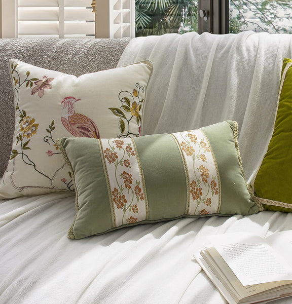 Embroidered Floral Bird Pattern Pillow Covers, Living Room Decorative Pillows, Modern Decorative Cushions, Decorative Pillows for Bed, Decorative Pillow Arrangement Ideas for Interior Design-Silvia Home Craft