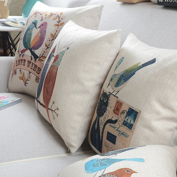 Decorative Sofa Pillows for Children's Room, Love Birds Throw Pillows for Couch, Singing Birds Decorative Throw Pillows, Embroider Decorative Pillow Covers-Silvia Home Craft