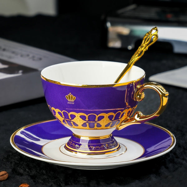 Unique Tea Cup and Saucer in Gift Box as Birthday Gift, Beautiful British Tea Cup with Saucer, 8 Ounce Porcelain Tea Cup Saucer Set of 2 Cups, Elegant Ceramic Coffee Cups-Silvia Home Craft