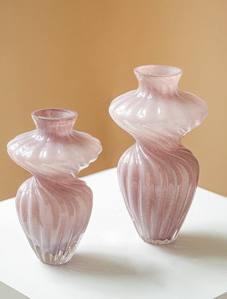 Mid Century Pink Vases for Flowers, Modern Vases for Living Room, Handmade Contemporary Glass Vases, Unique Decorative Glass Vase, Centerpiece Vases on Table-Silvia Home Craft