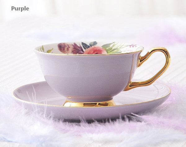 Royal Porcelain Tea Cup Saucer Set, Elegant Flower Pattern Ceramic Coffee Cups, Beautiful British Tea Cups, Unique Traditional Afternoon Tea Cup and Saucer in Gift Box-Silvia Home Craft