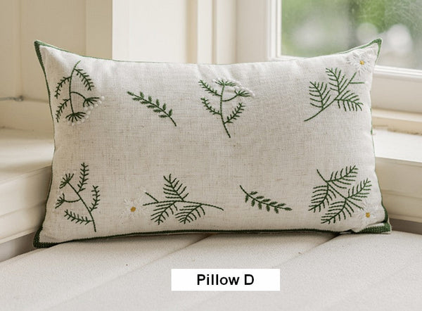 Embroider Flower Cotton Pillow Covers, Decorative Pillows for Sofa, Farmhouse Decorative Pillows for Couch, Spring Flower Decorative Pillows for Bedroom-Silvia Home Craft