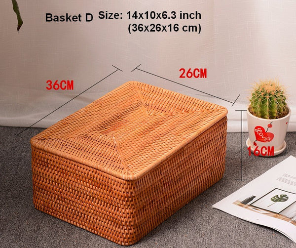 Extra Large Storage Baskets for Clothes, Woven Rectangular Storage Baskets, Storage Basket with Lid, Storage Basket for Living Room-Silvia Home Craft