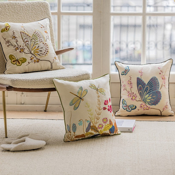 Decorative Throw Pillows for Living Room, Decorative Sofa Pillows, Butterfly Dragonfly Cotton and linen Pillow Cover, Modern Decorative Pillows for Couch-Silvia Home Craft