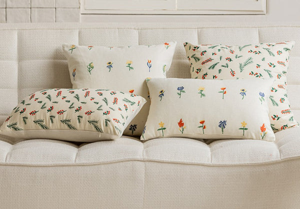 Embroider Flower Cotton Pillow Covers, Spring Flower Decorative Pillows for Bedroom, Decorative Pillows for Couch, Farmhouse Decorative Pillows for Sofa-Silvia Home Craft