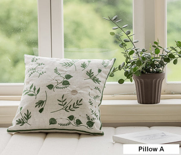 Embroider Flower Cotton Pillow Covers, Decorative Pillows for Sofa, Farmhouse Decorative Pillows for Couch, Spring Flower Decorative Pillows for Bedroom-Silvia Home Craft