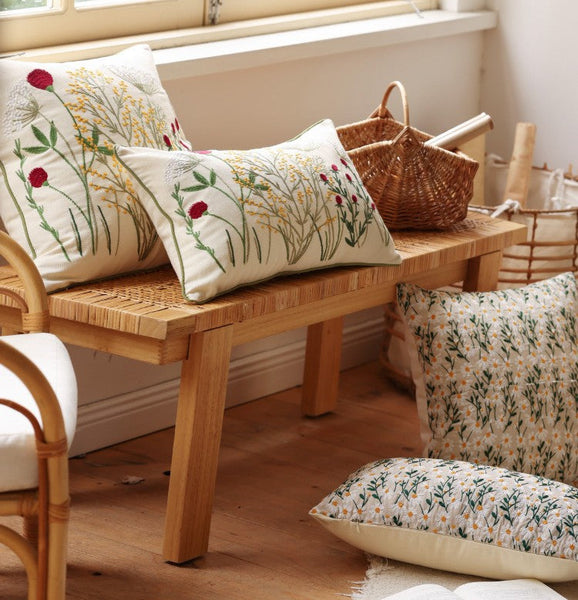 Farmhouse Decorative Pillows for Sofa, Embroider Flower Cotton Pillow Covers, Spring Flower Decorative Pillows for Bedroom, Decorative Pillows for Couch-Silvia Home Craft
