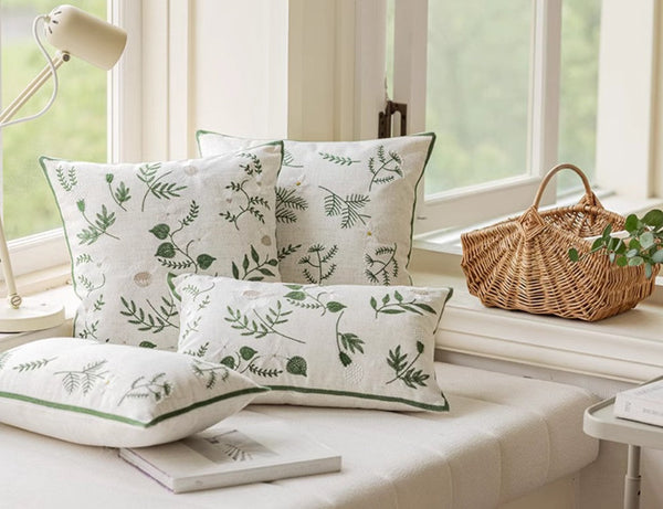 Embroider Flower Cotton Pillow Covers, Decorative Pillows for Sofa, Farmhouse Decorative Pillows for Couch, Spring Flower Decorative Pillows for Bedroom-Silvia Home Craft