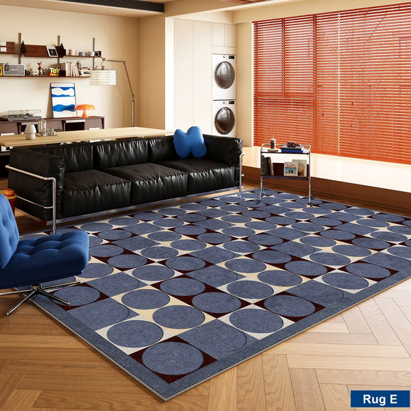 Mid Century Modern Rugs, Bedroom Modern Floor Carpet, Blue Modern Rug Designs, Contemporary Modern Rugs for Dining Room, Living Room Rug Ideas-Silvia Home Craft
