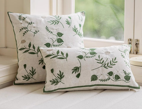 Embroider Flower Cotton Pillow Covers, Decorative Pillows for Sofa, Farmhouse Decorative Pillows for Couch, Spring Flower Decorative Pillows for Bedroom-Silvia Home Craft