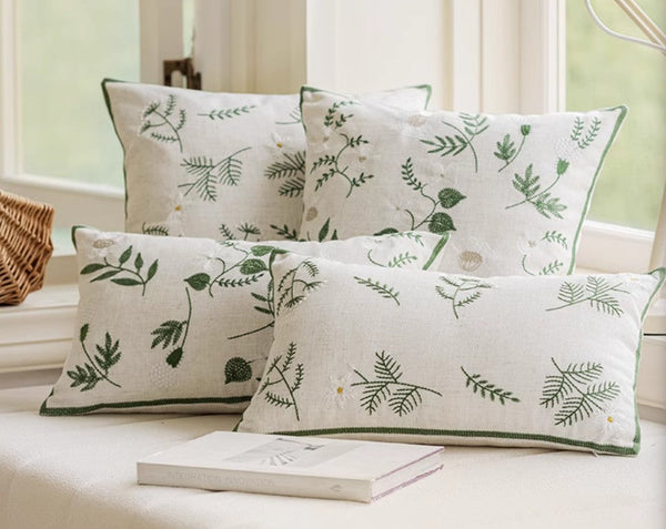 Embroider Flower Cotton Pillow Covers, Decorative Pillows for Sofa, Farmhouse Decorative Pillows for Couch, Spring Flower Decorative Pillows for Bedroom-Silvia Home Craft