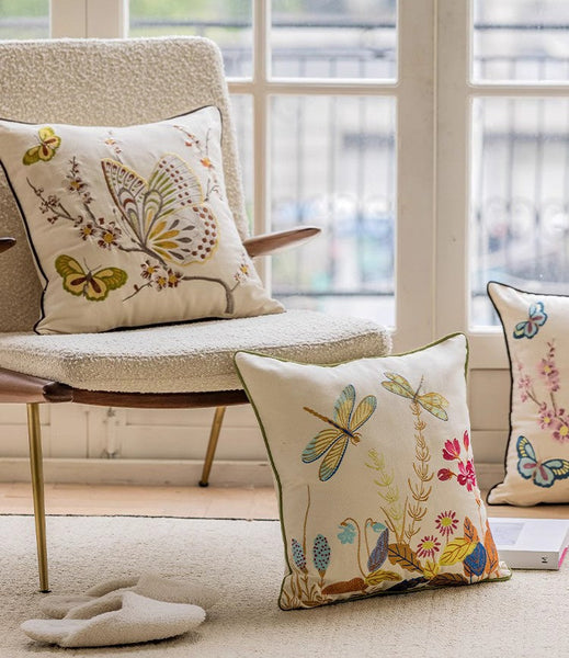 Decorative Throw Pillows for Living Room, Decorative Sofa Pillows, Butterfly Dragonfly Cotton and linen Pillow Cover, Modern Decorative Pillows for Couch-Silvia Home Craft