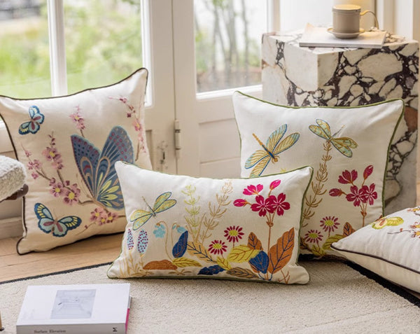Decorative Throw Pillows for Living Room, Decorative Sofa Pillows, Butterfly Dragonfly Cotton and linen Pillow Cover, Modern Decorative Pillows for Couch-Silvia Home Craft