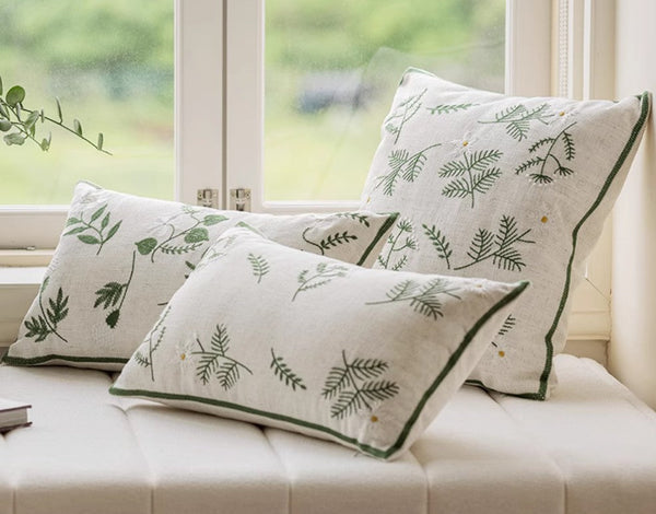 Embroider Flower Cotton Pillow Covers, Decorative Pillows for Sofa, Farmhouse Decorative Pillows for Couch, Spring Flower Decorative Pillows for Bedroom-Silvia Home Craft