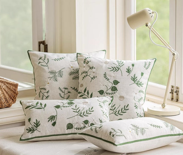 Embroider Flower Cotton Pillow Covers, Decorative Pillows for Sofa, Farmhouse Decorative Pillows for Couch, Spring Flower Decorative Pillows for Bedroom-Silvia Home Craft