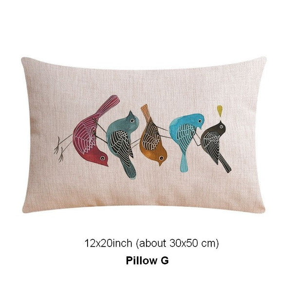 Decorative Sofa Pillows for Children's Room, Love Birds Throw Pillows for Couch, Singing Birds Decorative Throw Pillows, Embroider Decorative Pillow Covers-Silvia Home Craft