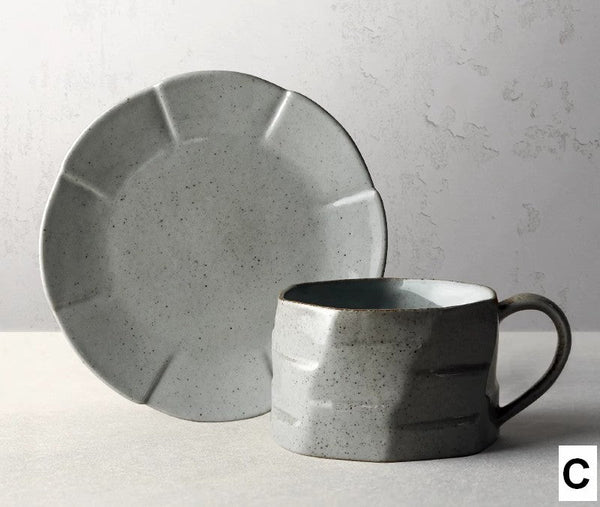 Modern Handmade Pottery Coffee Cup, Creative Ceramic Coffee Cup with Saucer, Unique Tea Cup and Saucer, Tea Cup Set for Afternoon Tea-Silvia Home Craft