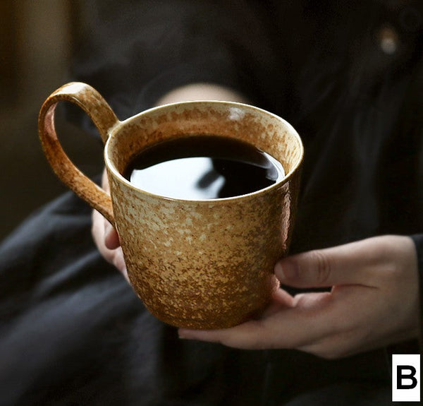 Modern Handmade Pottery Coffee Cup, Creative Brown Green Blue Ceramic Coffee Mugs, Large Unique Tea Cup, Large Capacity Coffee Cups-Silvia Home Craft