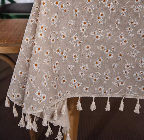 Country Farmhouse Tablecloth, Rustic Flower Pattern Table Covers for Kitchen, Large Rectangle Tablecloth for Dining Room Table, Linen Rectangular Tablecloth for Oval Table-Silvia Home Craft