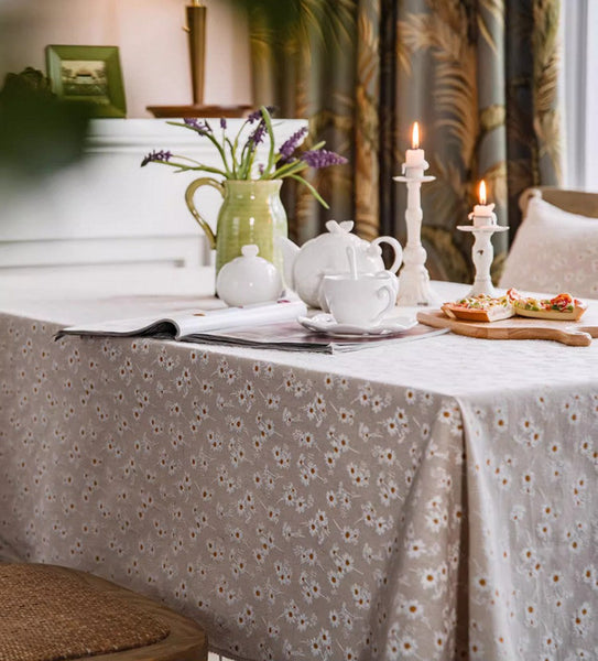 Country Farmhouse Tablecloth, Rustic Flower Pattern Table Covers for Kitchen, Large Rectangle Tablecloth for Dining Room Table, Linen Rectangular Tablecloth for Oval Table-Silvia Home Craft