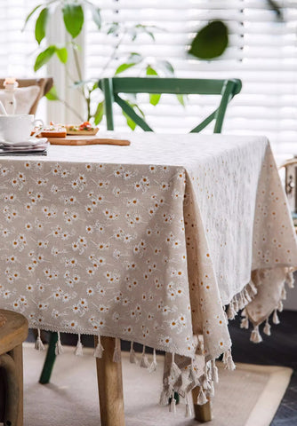 Country Farmhouse Tablecloth, Rustic Flower Pattern Table Covers for Kitchen, Large Rectangle Tablecloth for Dining Room Table, Linen Rectangular Tablecloth for Oval Table-Silvia Home Craft