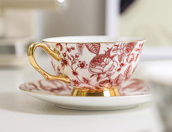 Creative Bone China Porcelain Tea Cup Set, Beautiful British Tea Cups, Elegant Flower Ceramic Cups, Unique Royal Coffee Cup and Saucer-Silvia Home Craft